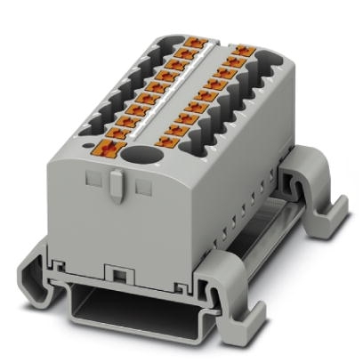 Phoenix Contact Finger-Safe Power Distribution Block; PTFIX 6/18X2.5-NS35A GY; 41A; 19-Pole; Push-In Terminals; 1/1 Line/Load Terminal Openings; DIN Rail - Lengthwise Mount